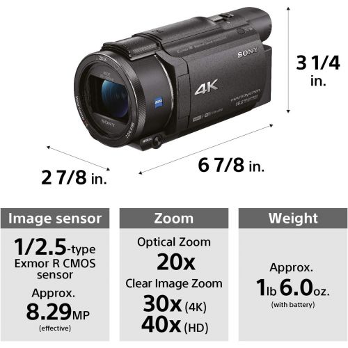 소니 Sony FDRAX53/B 4K HD Video Recording Camcorder (Black) with Travel Charger