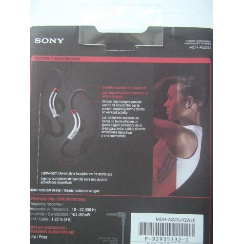 소니 Sony MDR-AS20J Active Style Headphones with Soft Loop Hangers - Black