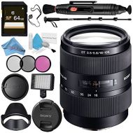 Sony DT 16-105mm f3.5-5.6 Lens SAL16105 + 62mm 3 Piece Filter Kit + Professional 160 LED Video Light Studio Series + 64GB SDXC Card + Lens Pen Cleaner + 70in Monopod + Deluxe Clea