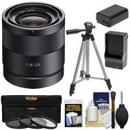 Sony Alpha E-Mount Carl Zeiss Sonnar T 24mm f/1.8 ZA Lens with 3 Filters + Tripod + NP-FW50 Battery & Charger Kit for A7, A7R, A7S Mark II, A5100, A6000, A6300 Cameras