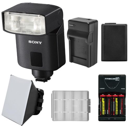 소니 Sony Alpha HVL-F32M Compact Flash with AA, NP-FW50 Battery & Chargers + Soft Box Kit for A6000, A6300, A7, A7R, A7S II Cameras