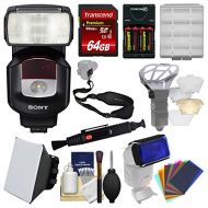 Sony Alpha HVL-F43M Flash with Video Light with Soft Box + Diffuser Bouncer + Color Gels + 64GB Card + Strap + Batteries + Kit