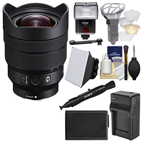 소니 Sony Alpha E-Mount FE 12-24mm f4.0 G Ultra Wide-Angle Zoom Lens with Flash + Soft Box + Battery & Charger Kit