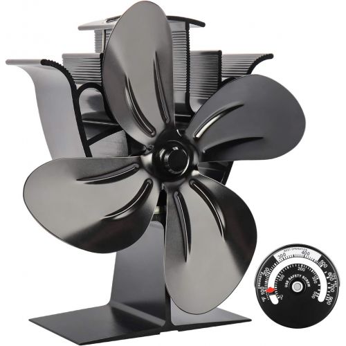 소니 Sonyabecca Stove Fan with Magnetic Thermometer 4 Blade Stove Fans Heat Powered Fireplace Fan Aluminium Eco-Friendly for Wood Log Burner Fireplace