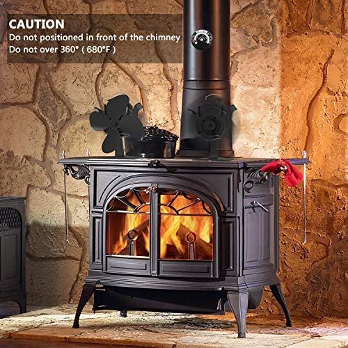 소니 Sonyabecca Stove Fan with Magnetic Thermometer 4 Blade Stove Fans Heat Powered Fireplace Fan Aluminium Eco-Friendly for Wood Log Burner Fireplace