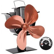 Sonyabecca Stove Fan with Magnetic Thermometer 4 Blade Stove Fans Heat Powered Fireplace Fan Aluminium Eco Friendly for Wood Log Burner Fireplace,Gold