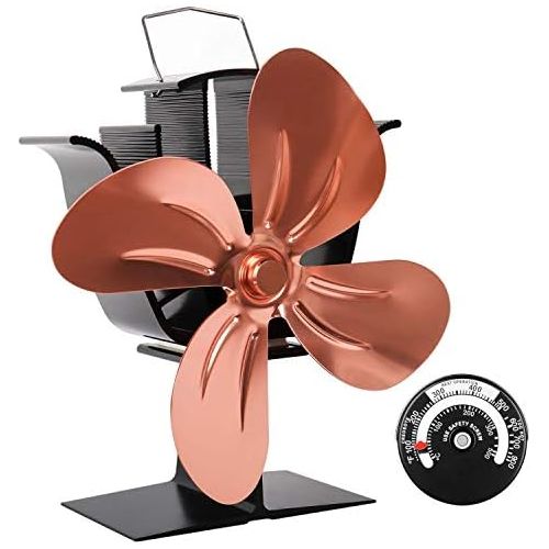 소니 Sonyabecca Stove Fan with Magnetic Thermometer 4 Blade Stove Fans Heat Powered Fireplace Fan Aluminium Eco Friendly for Wood Log Burner Fireplace,Gold