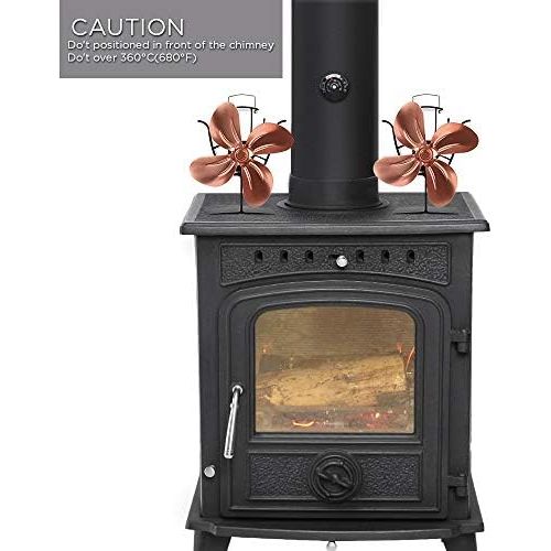 소니 Sonyabecca Stove Fan with Magnetic Thermometer 4 Blade Stove Fans Heat Powered Fireplace Fan Aluminium Eco Friendly for Wood Log Burner Fireplace,Gold