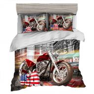 Sookie Duvet Cover with 3D Motorcycle Racing Printed Pattern,Bedding Set Twin for Boys and Men (3 Pieces -1 Quilt Cover+2 Pillowcase,Twin)