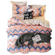 Sookie Kids Polyester 3PCs Geometric Wave Bedding Set for Girls and Boys(1Duvet Cover+2 Pillow Shams) Soft Teen No Comforter and Sheet -Full/Queen,Blue White Pink