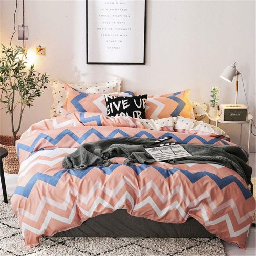  Sookie Kids Polyester 3PCs Geometric Wave Bedding Set for Girls and Boys(1Duvet Cover+2 Pillow Shams) Soft Teen No Comforter and Sheet -Full/Queen,Blue White Pink