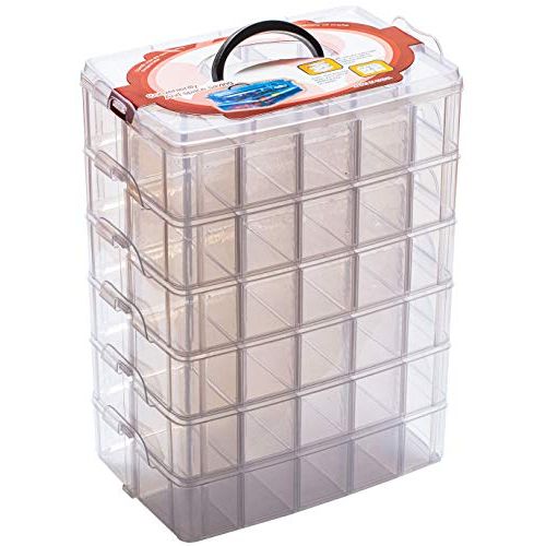  [아마존베스트]Sooyee 6 Layers Stackable Storage Container Clear 60 Adjustable Compartments,Compatible with Small Toys Arts and Crafts Piping Tips Hardware Storage