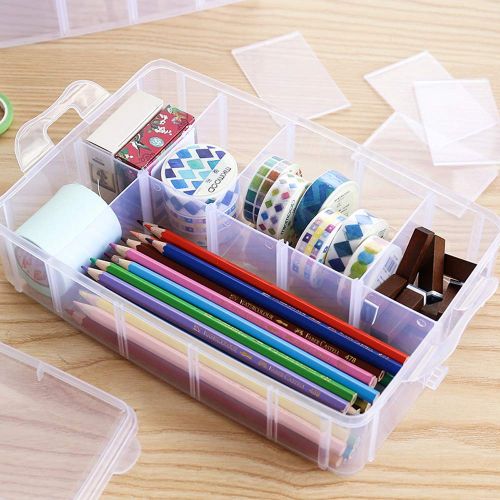  [아마존베스트]Sooyee 6 Layers Stackable Storage Container Clear 60 Adjustable Compartments,Compatible with Small Toys Arts and Crafts Piping Tips Hardware Storage