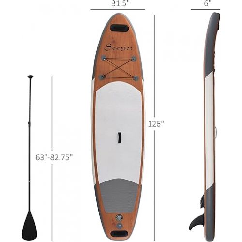  Soozier Inflatable Stand Up Paddle Board Ultra-Light Yoga SUP with Non-Slip Deck Pad, Premium Accessories, Waterproof Bag, Safety Leash and Hand Pump for Surfing, Touring and Fishing, Brown