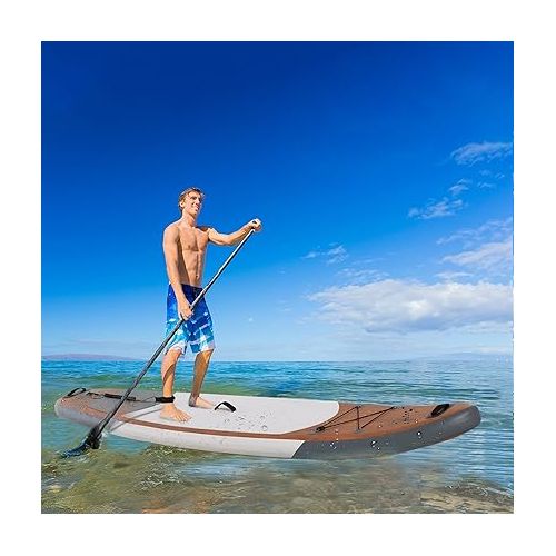  Soozier Inflatable Stand Up Paddle Board Ultra-Light Yoga SUP with Non-Slip Deck Pad, Premium Accessories, Waterproof Bag, Safety Leash and Hand Pump for Surfing, Touring and Fishing, Brown