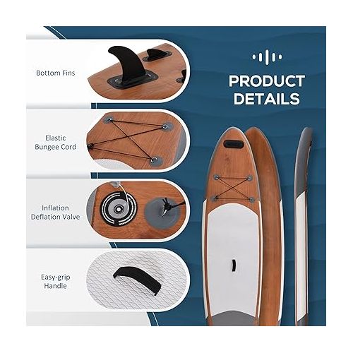  Soozier Inflatable Stand Up Paddle Board Ultra-Light Yoga SUP with Non-Slip Deck Pad, Premium Accessories, Waterproof Bag, Safety Leash and Hand Pump for Surfing, Touring and Fishing, Brown