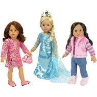 Sophias 18 Inch Doll Clothing Set with Ice Blue Princess Dress and Tiara, Pink Striped T, Fur Vest, Jeans and Fur Boots in Pink, Pink Sequin Dress, Satin Purse and Silver Kitten Heels
