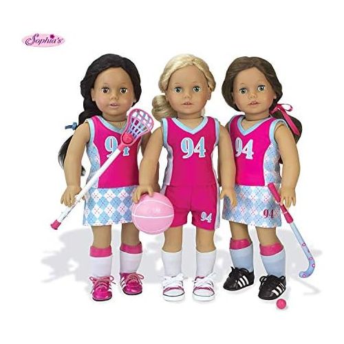  Sophias Doll Clothes Sports Uniform & Equipment | Fits 18 Inch Dolls | Tank, Shorts, Skort, Socks, Cleats, Shin Guards, Basketball, Field Hockey, Lacrosse