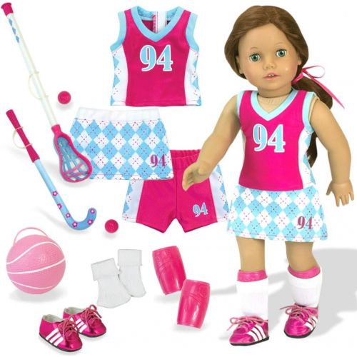  Sophias Doll Clothes Sports Uniform & Equipment | Fits 18 Inch Dolls | Tank, Shorts, Skort, Socks, Cleats, Shin Guards, Basketball, Field Hockey, Lacrosse
