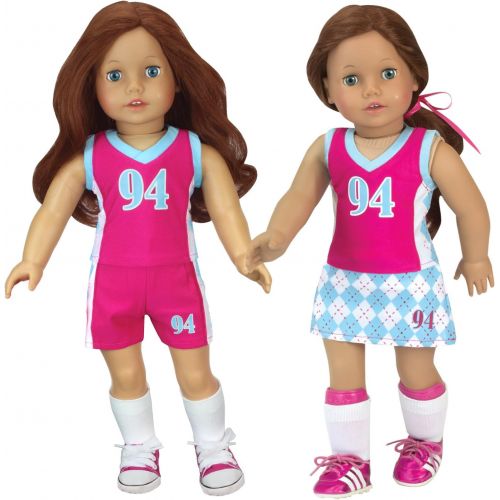  Sophias Doll Clothes Sports Uniform & Equipment | Fits 18 Inch Dolls | Tank, Shorts, Skort, Socks, Cleats, Shin Guards, Basketball, Field Hockey, Lacrosse