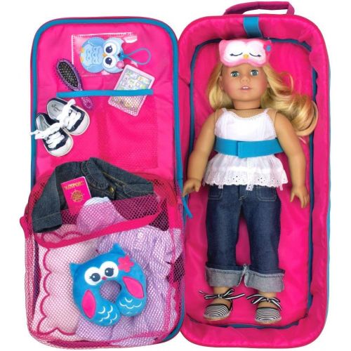  Sophias Doll Carrier Suitcase and Storage for 18 Inch Dolls, Hot Pink Polka Dot Travel Case for 18 in Dolls and Accessories