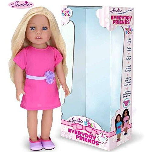  Sophias Blonde Doll 18 Inch Vinyl Girl Doll with Hot Pink Dress and Purple Shoes Perfect Doll Friend for Your Favorite American Doll!