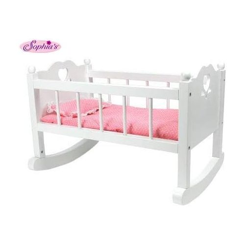  White Baby Doll Cradle Furniture by Sophias, Open Sides & Heart Cutout Design Plus Doll Bedding Set, Fits American Girl Bitty Baby Dolls and More! Perfect Baby Doll Crib Cradle