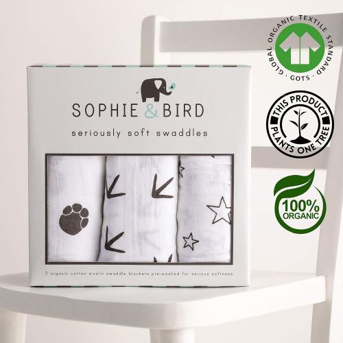  Sophie & Bird 100% Organic Cotton Baby Muslin Swaddle Blankets | Extra Large, 47x47 inches | 3...