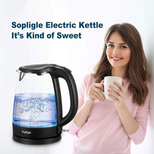  Sopligle Premium Electric Kettle,BPA-Free Hot Water Boiler, Potable Fast Water Kettle with Auto Shutoff, Boil-Dry Protection, Borosilicate Glass,Cordless with LED Light, 1.7L,1500W