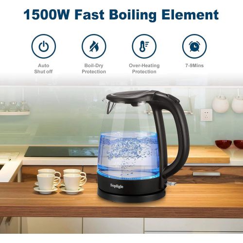  Sopligle Premium Electric Kettle,BPA-Free Hot Water Boiler, Potable Fast Water Kettle with Auto Shutoff, Boil-Dry Protection, Borosilicate Glass,Cordless with LED Light, 1.7L,1500W