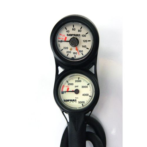  Sopras Sub SOPRAS SUB SPG 3 GAUGE CONSOLE WITH DEPTH GAUGE COMPASS ANALOG IMPERIAL PSI WITH HOSE