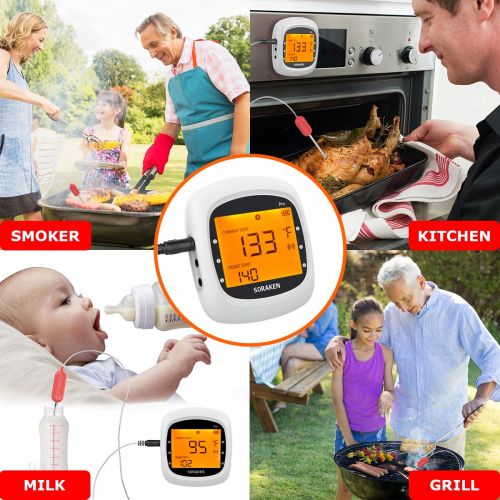  Soraken GM-001 Bluetooth Wireless Meat Thermometer for Grilling Smoker with Four Probes - White