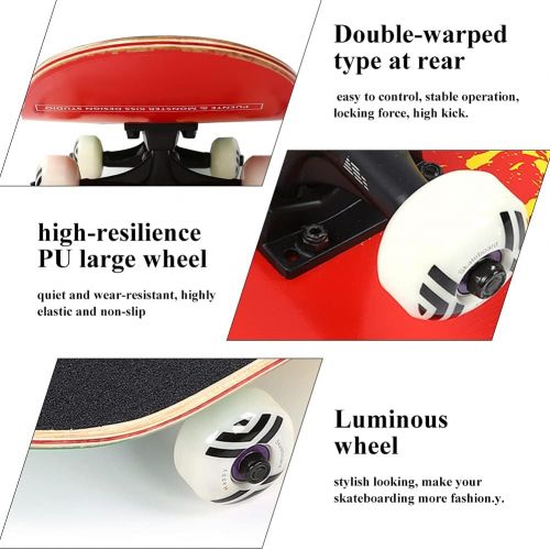  Sorand Longboards Skateboard,Four Luminous Wheels Double-warped Anti-Skid wear resistant Wearproof Standard Skateboards with Maple Deck for Beginners Kids Boys Girls Adults Youth