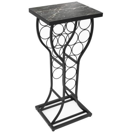  Sorbus Stand Console Table-Freestanding Storage Organizer Display Small Spaces, Holds 11 Bottles, Metal with Faux Finish (Marble Wine Rack-Black)