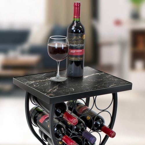  Sorbus Stand Console Table-Freestanding Storage Organizer Display Small Spaces, Holds 11 Bottles, Metal with Faux Finish (Marble Wine Rack-Black)