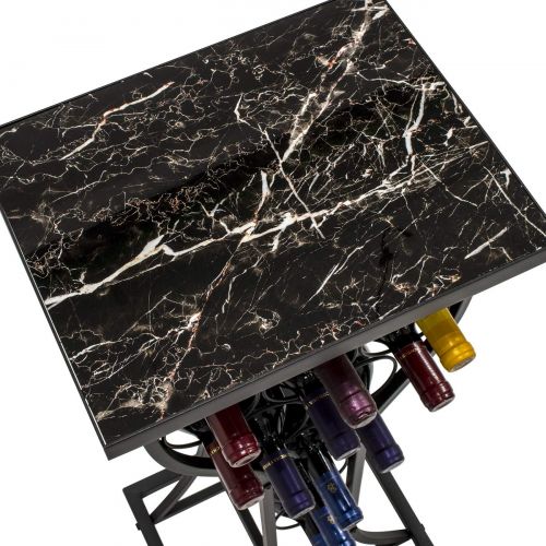  Sorbus Stand Console Table-Freestanding Storage Organizer Display Small Spaces, Holds 11 Bottles, Metal with Faux Finish (Marble Wine Rack-Black)