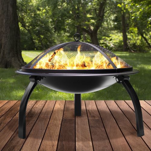  Sorbus 22 Fire Pit with Screen, Poker, Foldable Legs, Includes Portable Carrying Bag, Great BBQ Grill for Outdoor Patio, Backyard, Camping, Picnic, Bonfire, etc (FP-22)