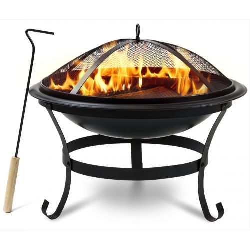  Sorbus Fire Pit Bowl 22, Includes Mesh Cover, Log Grate, Curved Legs, and Poker Tool, Great BBQ Grill for Outdoor Patio, Backyard, Camping, Picnic, Bonfire, etc (Black Fire Pit Bow