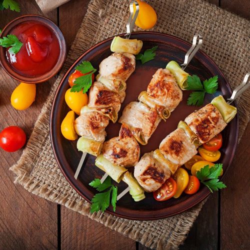  Sorbus Kabob Barbecue Skewers 17” Long with Portable Carry Case, Reusable BBQ Sticks, Non-Stick Stainless Steel Metal Skewers for Grilling, Great for Picnics, Parties, (Set of 10)