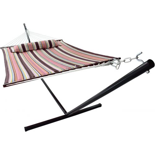  Sorbus Hammock with Spreader Bars and Detachable Pillow, Heavy Duty, 450 Pound Capacity, Accommodates 2 People, Perfect for Indoor/Outdoor Patio, Deck, Yard (Hammock with Stand, Bl