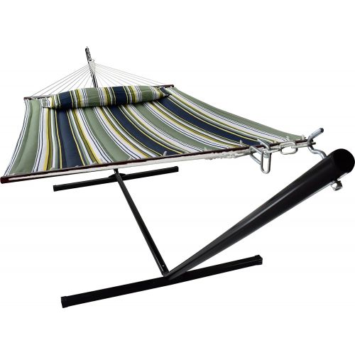  Sorbus Hammock with Spreader Bars and Detachable Pillow, Heavy Duty, 450 Pound Capacity, Accommodates 2 People, Perfect for Indoor/Outdoor Patio, Deck, Yard (Hammock with Stand, Bl