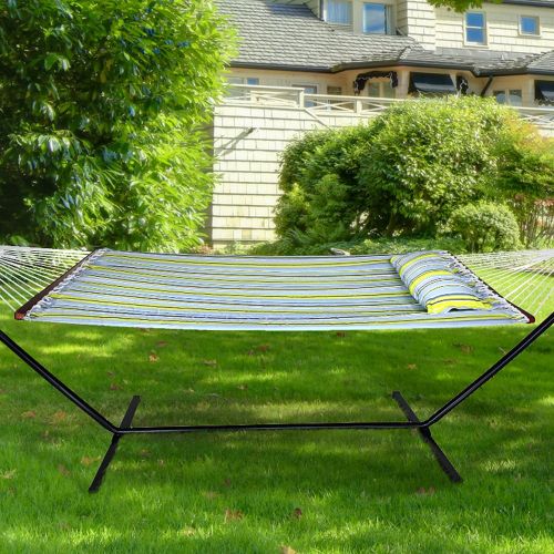  Sorbus Hammock with Spreader Bars and Detachable Pillow, Heavy Duty, 450 Pound Capacity, Accommodates 2 People, Perfect for Indoor/Outdoor Patio, Deck, Yard (Hammock with Stand, Bl