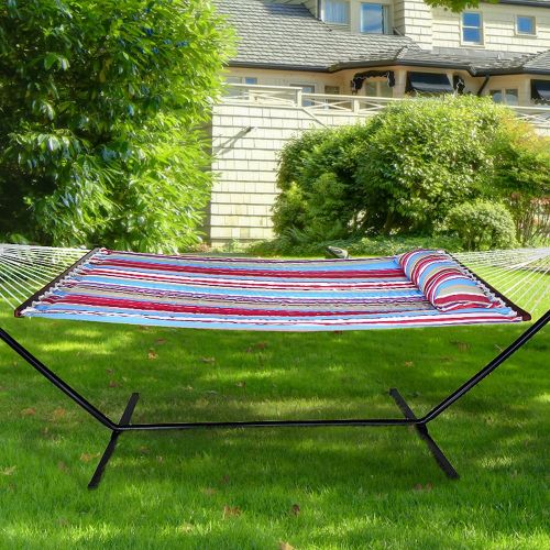  Sorbus Hammock with Spreader Bars and Detachable Pillow, Heavy Duty, 450 Pound Capacity, Accommodates 2 People, Perfect for Indoor/Outdoor Patio, Deck, Yard (Hammock with Stand, Bl