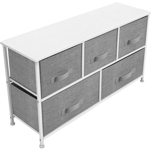 [아마존 핫딜] Sorbus Dresser with Drawers - Furniture Storage Chest Tower Unit for Bedroom, Hallway, Closet, Office Organization - Steel Frame, Wood Top, Easy Pull Fabric Bins (5 Drawer, White/G