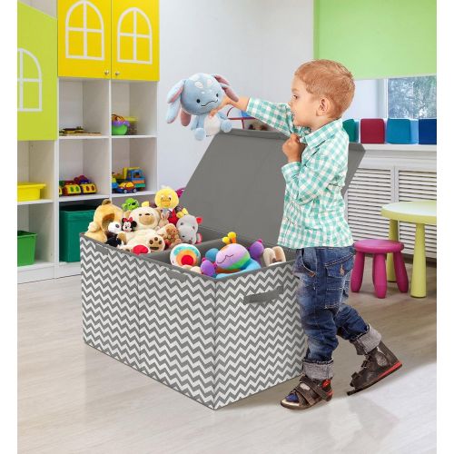  [아마존베스트]Sorbus Toy Chest with Flip-Top Lid, Kids Collapsible Storage for Nursery, Playroom, Closet, Home Organization, Large (Pattern - Chevron Gray)