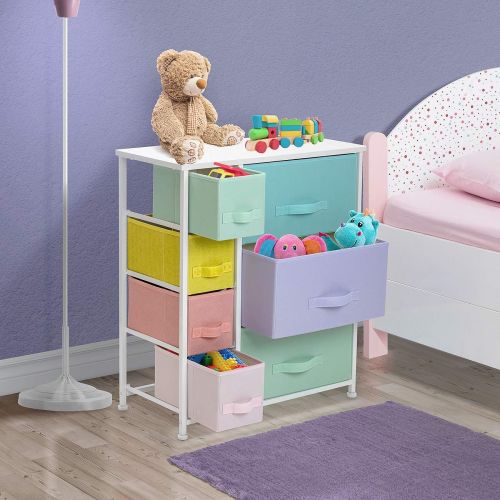  Sorbus Dresser with 7 Drawers - Furniture Storage Chest for Kid’s, Teens, Bedroom, Nursery, Playroom, Clothes, Toy Organization - Steel Frame, Wood Top,Fabric Bins (7-Drawer, Paste