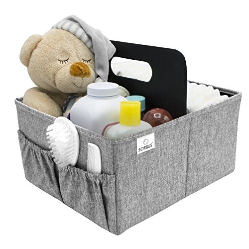  Sorbus Baby Diaper Caddy Organizer - Nursery Essentials Storage Bin for Diapers, Wipes & Toys, Newborn & Infant Portable Car Travel Storage Bag, Changing Table Organizer, Great Bab