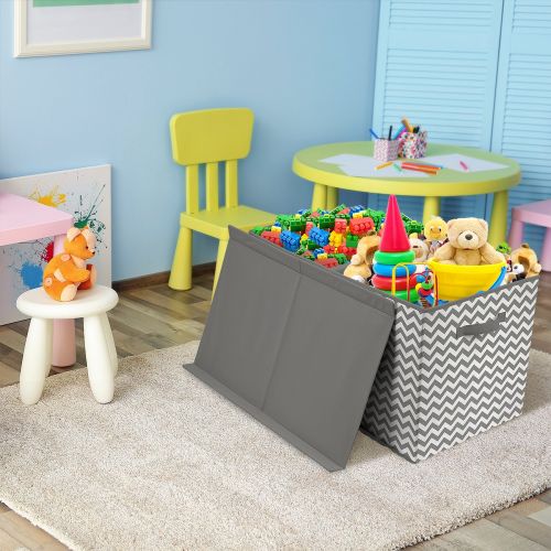  Sorbus Toy Chest with Flip-Top Lid, Kids Collapsible Storage for Nursery, Playroom, Closet, Home Organization, Large (Pattern - Chevron Gray)