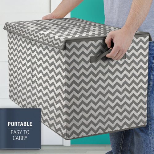  Sorbus Toy Chest with Flip-Top Lid, Kids Collapsible Storage for Nursery, Playroom, Closet, Home Organization, Large (Pattern - Chevron Gray)