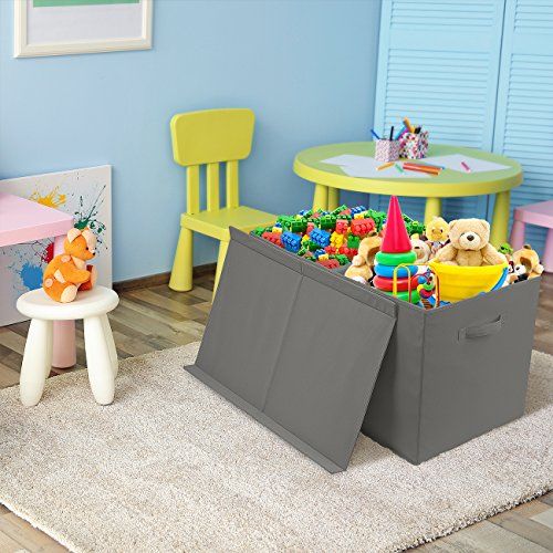  Sorbus Toy Chest with Flip-Top Lid, Kids Collapsible Storage for Nursery, Playroom, Closet, Home Organization, Large (Gray)